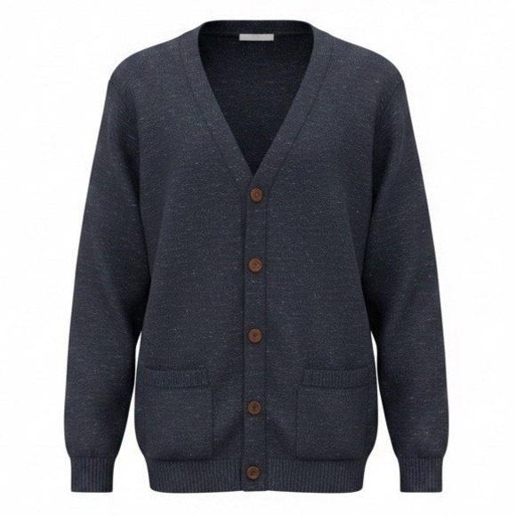 J. Crew Factory Sweaters - J.Crew Womens Navy Blue Marled Wool Linen Blend V-Neck Cardigan Sweater Size M